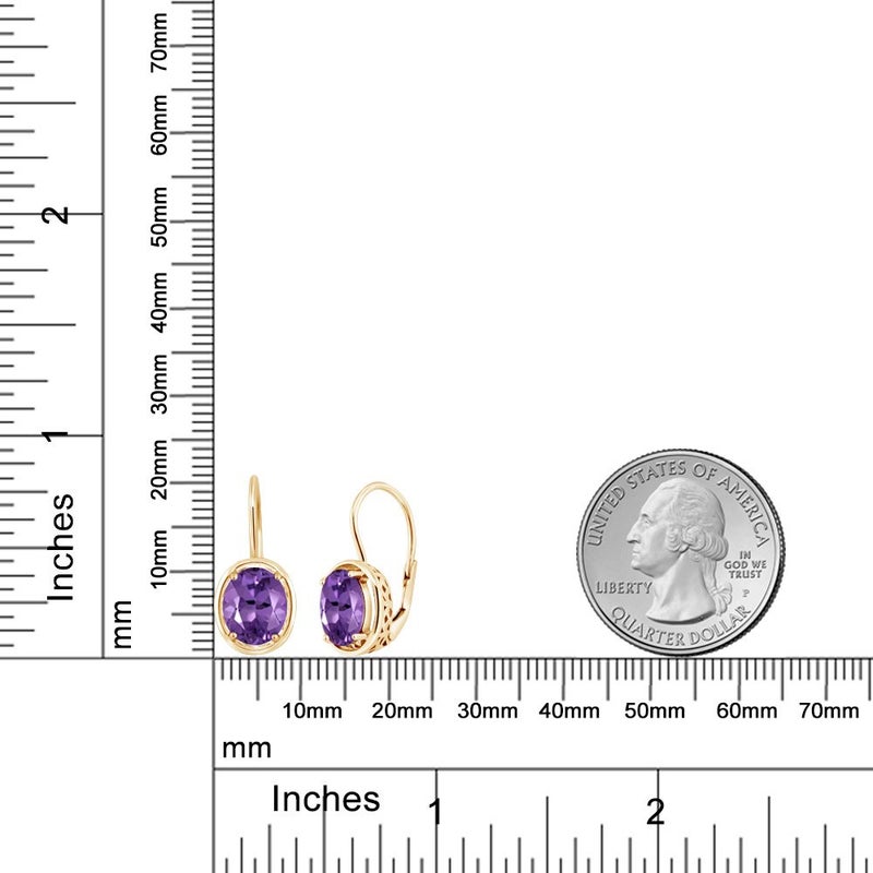 Gem Stone King 18K Yellow Gold Plated Silver Purple Amethyst Earrings | 3.32 Cttw | Oval Dangle Earrings For Women | Gemstone Birthstone | Oval 9X7MM - Image 3